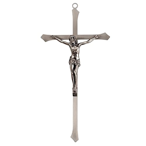 ACHIBANG 10" Metal Crucifix Wall Cross – Modern Catholic Silver Jesus Cross for Wall Decor, Christian Symbol of Faith - color: Silver