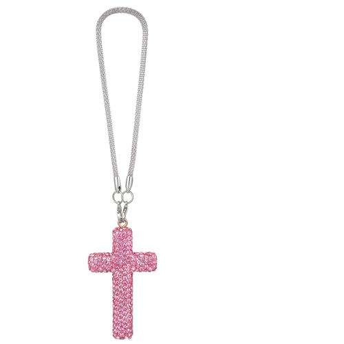 Sibba Bling Cross Car Hanging Ornament,Pink,Diamond Rear View Mirror Charm
