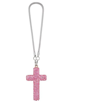 Sibba Bling Cross Car Hanging Ornament,Pink,Diamond Rear View Mirror Charm