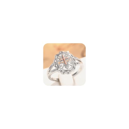Two-Tone 925 Sterling Silver Plated Cross Statement Rings for Women Men,Victorian Religious Style Signet Oval Shape Cross Ring for Women's Jewelry Gifts Size 8# - size: 8#