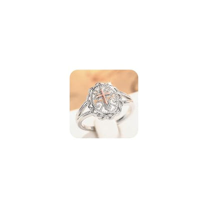 Two-Tone 925 Sterling Silver Plated Cross Statement Rings for Women Men,Victorian Religious Style Signet Oval Shape Cross Ring for Women's Jewelry Gifts Size 10# - size: 10#