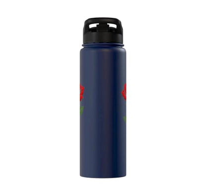 Maria Personalized Rose Name Elegant Floral Women Girls Stainless Steel Insulated Water Bottle - color: Navy Blue