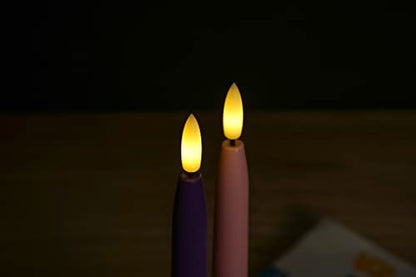 Stmarry Flameless Advent Candles, Set of 4 - Flickering LED Flame, 11 Inch Taper Candlesticks, Remote Controlled, Purple and Pink for Christmas Wreath - color: Purple and Pink