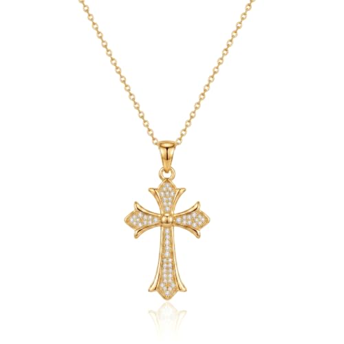 SHINYY Cross Necklace for Women | 18K Gold Plated Vintage Cross Pendant | Cubic Zirconia Religious Religious Jewelry for Her - color: Style 2