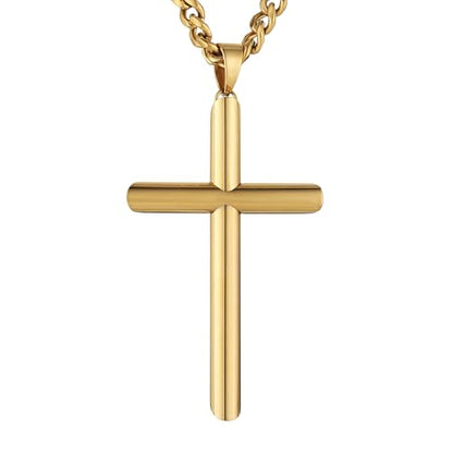 HZMAN Large Stainless Steel Christian Faith Cross Necklace for Men - color: Gold-2