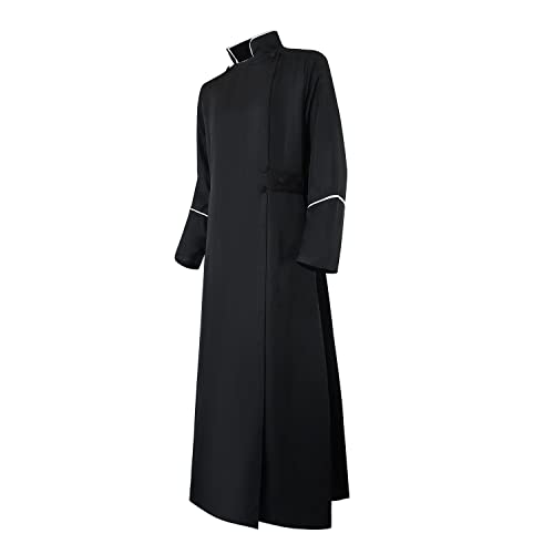 MYAYD Men's Cassock Choir Cassock Minister Robe Clergy Pulpit Liturgical Church Robe Black - size: Medium