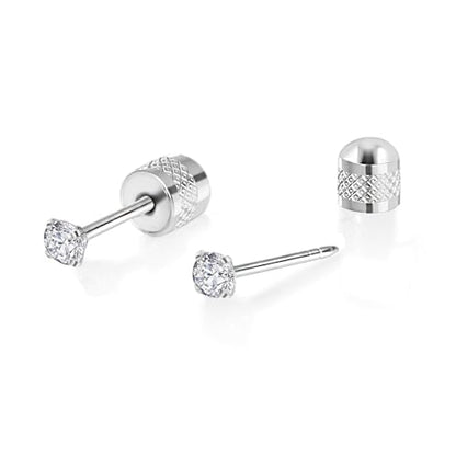 Titanium Earrings Push-in Threadless Flat Back Stud Earrings for Women Men, Cartilage Earring Hypoallergenic Cubic Zirconia Earrings Studs for Helix Tragus Piercing Jewelry - color: Silver-3mm