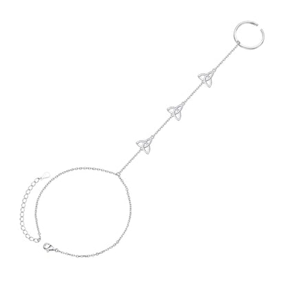 S925 Sterling Silver Finger Ring Bracelet Hand Adjustable Chain for Women - style: Celtic Knot