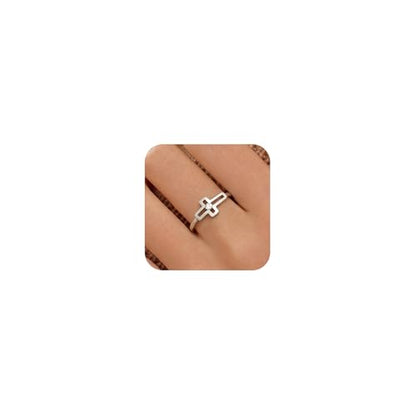 925 Sterling Silver Hollow-out Cross Purity Ring for Women - color: Silver-B