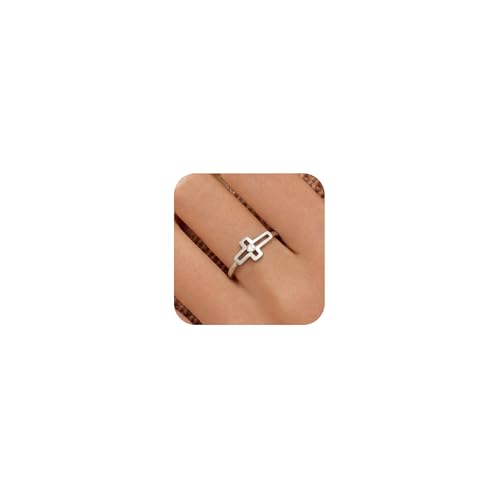 925 Sterling Silver Hollow-out Cross Purity Ring for Women - color: Silver-B
