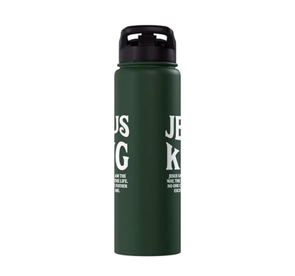 Jesus Is King John 14 6 Faith Bible Verse Stainless Steel Insulated Water Bottle - color: Dark Green