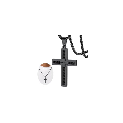 FaithHeart Stainless Steel Cross Necklace for Men, Silver/Black/Gold Cross Chains for Men Religious Amulet Necklaces Christian Gifts for Dad - style: Twist Cross-Black