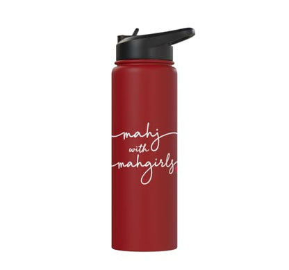 Mahjong With MahGirls Elegant Script Heart Stainless Steel Insulated Water Bottle - color: Red