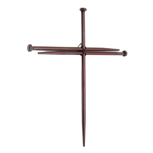 Wowser Brown Metal Wall Cross with Three Nails, Rustic Christian Wall Decor, Religious Hanging Cross for Home, Church or Prayer Room, Inspirational Faith Gift, 12 Inch