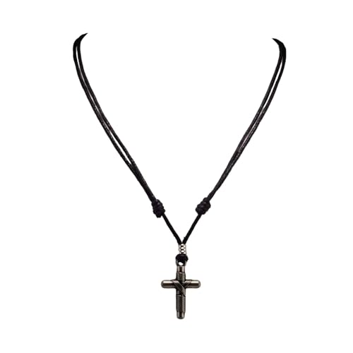 BlueRica Wrapped Cross on Adjustable Cord Necklace - color: Black