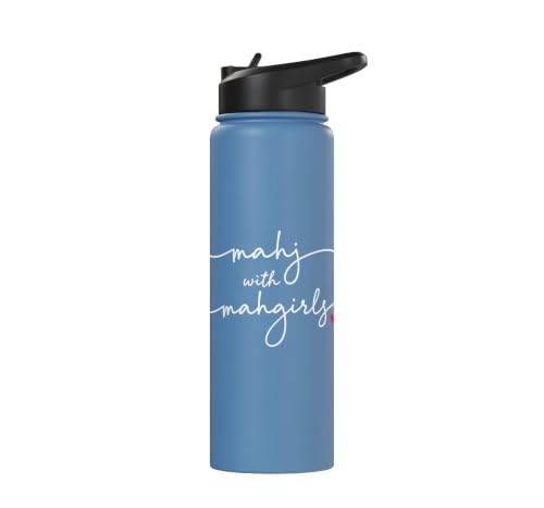 Mahjong With MahGirls Elegant Script Heart Stainless Steel Insulated Water Bottle - color: Light Blue