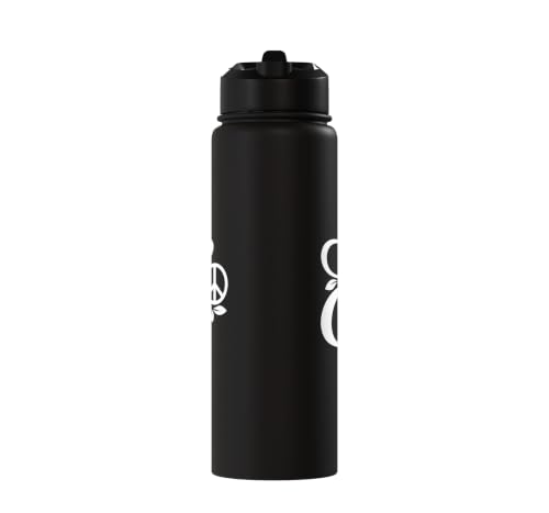 fancy Italic script Initial Letter E minimalist peace symbol Stainless Steel Insulated Water Bottle - color: Black