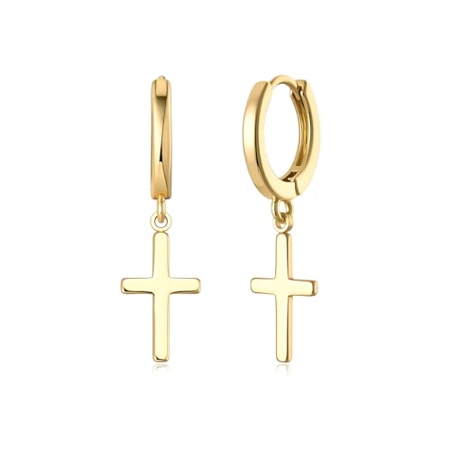 Earrings for Women 14K Gold Plated Huggie Hoop Dangle - color: 06. Cross