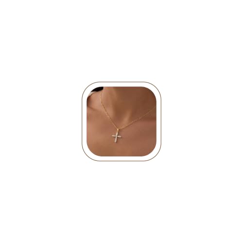 Cross Necklace for Women - Dainty 14K Gold Silver Plated Cross Necklace Choker Jewelry Cute Simple Small Trendy Non Tarnish Waterproof Faith Religious Jewelry Gift for Teenage - style: 11-CZ Cross-Gold
