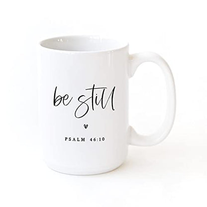 The Cotton & Canvas Co. Be Still Bible Verse, Religious, Scripture, Christian Porcelain Ceramic Coffee Mug - style: Be Still