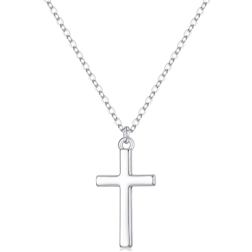 S925 Sterling Silver Cross Necklace for Women - Dainty Cable Chain Cross Pendant Necklaces for Women Trendy Jewelry Christian Baptism Religious Faith Jewelry Gifts 16-22 Inches