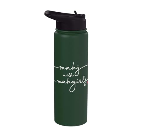 Mahjong With MahGirls Elegant Script Heart Stainless Steel Insulated Water Bottle - color: Dark Green