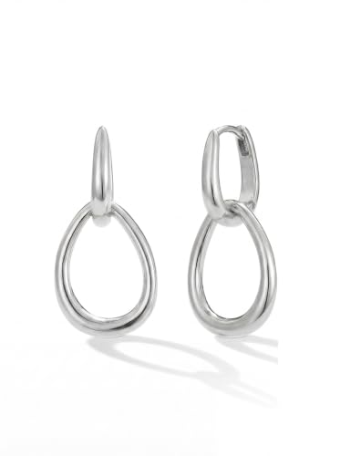 MUMREUES 14K Gold Earrings for Women Trendy Double Hoop Dangle Earrings - color: Sage & Silver