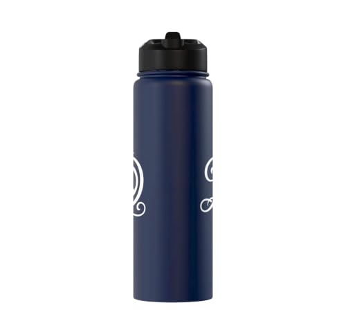 fancy Italic script Initial Letter D minimalist peace sign Stainless Steel Insulated Water Bottle - color: Navy Blue