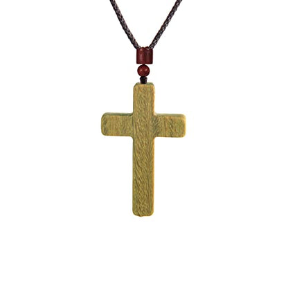 COLORFUL BLING Natural Wooden Catholic Rosaries Wood Crucifix Prayer Beads Pendant Necklace Prayer Jesus Religious Cross Rosary Necklace Handmade Jewelry - color: single green