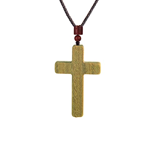 COLORFUL BLING Natural Wooden Catholic Rosaries Wood Crucifix Prayer Beads Pendant Necklace Prayer Jesus Religious Cross Rosary Necklace Handmade Jewelry - color: single green