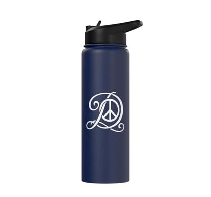 fancy Italic script Initial Letter D minimalist peace sign Stainless Steel Insulated Water Bottle - color: Navy Blue