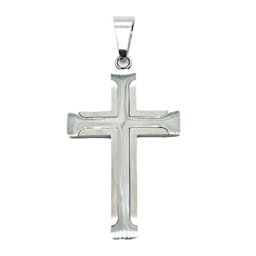 Cross Necklace for Men, Stainless Steel Black/Silver Cross Pendant Religious Necklace Christian Jewelry Chain 60 cm/23.6 inches - color: Silver