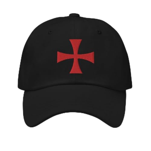 Knights Templar Hat - Christian Catholic Crusader - Knights Templar Cross Embroidered Adjustable Baseball Cap - color: Black