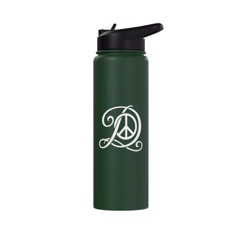 fancy Italic script Initial Letter D minimalist peace sign Stainless Steel Insulated Water Bottle - color: Dark Green