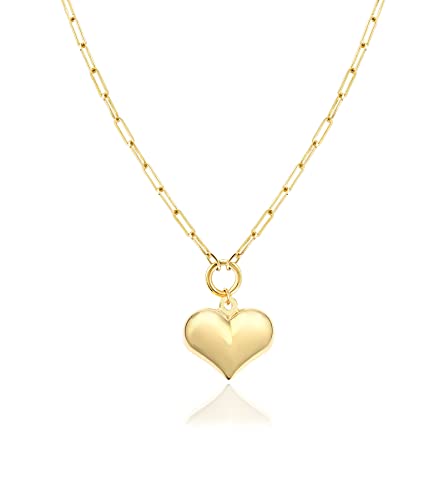 Jewelry Atelier Gold Filled Pendant Necklace Collection - 14K Yellow Gold Filled Pendant Necklace with Solid Clip Chain for Women (Different Sizes and Styles with Extension/Adjustable Chain) - style: Puffed