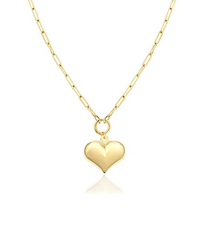 Jewelry Atelier Gold Filled Pendant Necklace Collection - 14K Yellow Gold Filled Pendant Necklace with Solid Clip Chain for Women (Different Sizes and Styles with Extension/Adjustable Chain) - style: Puffed