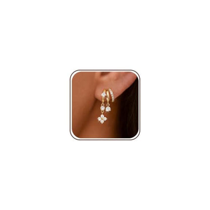 Dangle Earrings for Women Trendy Triple Huggie Hoop Stud Earring - color: H. Clover
