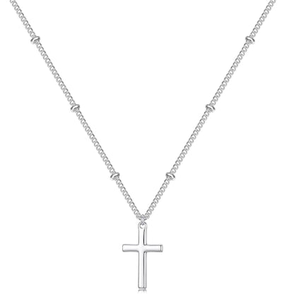 S925 Sterling Silver Cross Necklace for Women - Bead Chain Cross Pendant Necklaces for Women Trendy Jewelry Christian Baptism Religious Faith Jewelry Gifts 16/18/20/22 Inches