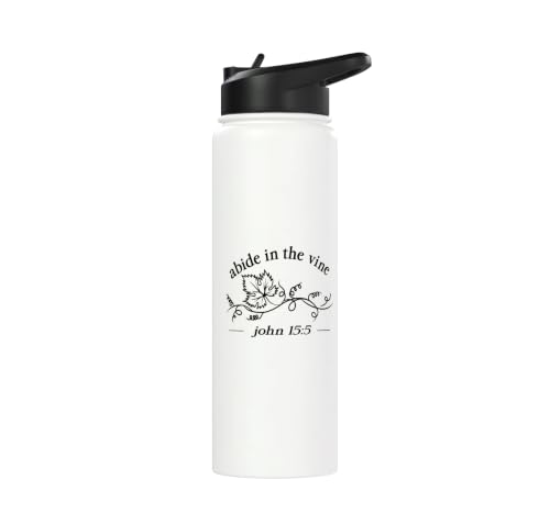 Abide In The Vine Leaf Elegant Botanical Scripture Graphic Stainless Steel Insulated Water Bottle