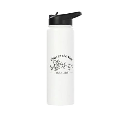 Abide In The Vine Leaf Elegant Botanical Scripture Graphic Stainless Steel Insulated Water Bottle