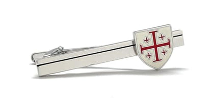 Jerusalem Cross Tie Bar – Christian Shield Tie Clip for Men, Handmade Religious Jewelry, Catholic Wedding Groomsmen Gift, Red Crusader Cross Accessory