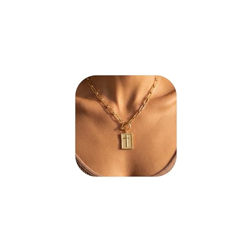 Cross Necklace for Women Girls, 14K Gold Plated Dainty Pendant Necklaces Set, Cute Trendy Faith Christian Religious Everyday Jewelry Gifts Aesthetic Accessories Non Tarnish - color: Paperclip Toggle