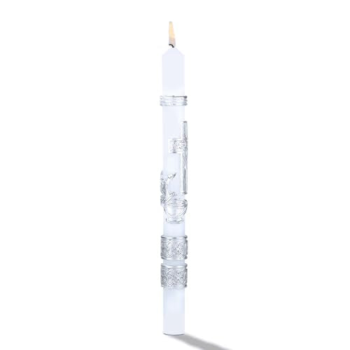 Catholic Baptism Candle - Boys & Girls - Silver, Religious, Unscented, 9.8" x 0.7" - color: Silver Candle