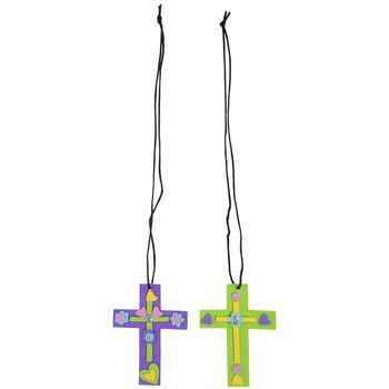 Easter Cross Necklace Foam Art Craft Kit for Sunday School, VBS, Classroom - Makes 24