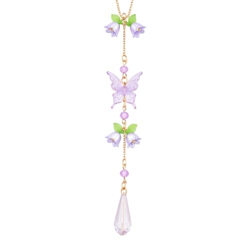 Butterfly Flower Car Rearview Mirror Charm Purple Lily of Valley - color: Purple - Butterfly