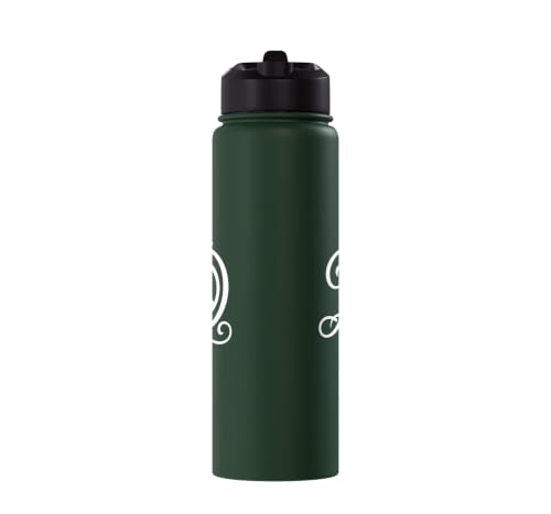 fancy Italic script Initial Letter D minimalist peace sign Stainless Steel Insulated Water Bottle - color: Dark Green