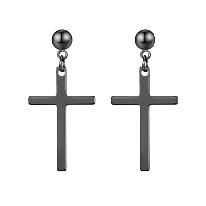 MALOYANVE Stainless Steel Cross Earrings for Men Women Personalized Hypoallergenic Minimalist Black Silver Faith Hanging Crosses Fashion Hope Love Godliness Dangling Drop Earring Jewelry Gifts - color: Black Cross Stud