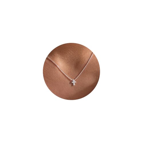 S925 Sterling Silver Mini Cross Necklace for Women - Box Chain Tiny Cross Pendant Necklaces for Women Trendy Jewelry Christian Baptism Religious Faith Jewelry Gifts 16-22 Inches