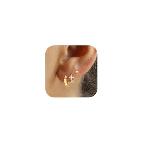 Bheop Gold Silver Dangle Earrings for Women, Cubic Zirconia Earring Stack - color: Gold-cz cross huggie set