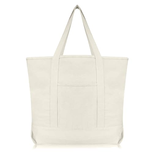 22" Heavy Duty Cotton Canvas Tote Bag (Zippered) - color: Natural